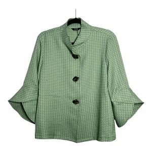 Lior Paris Vaya Green White Tweed Bell Sleeve Funnel Neck Jacket Womens L